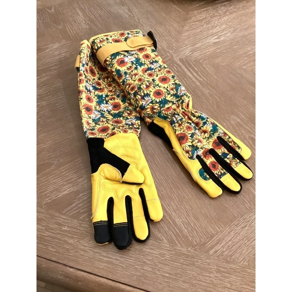 Sunflower Breathable Thorn Proof Leather Gardening /Rose Pruning Gloves Sm NWOT